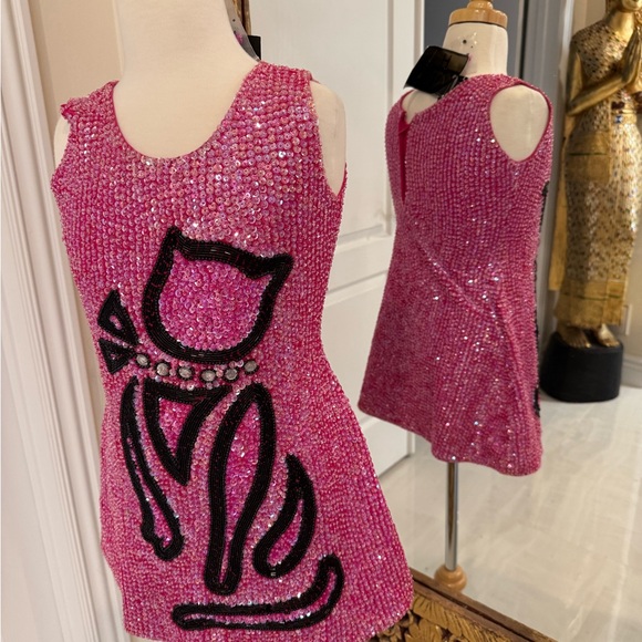 Pink Sequin Cat DressLittleAttitudes by Debra hand‎ beaded